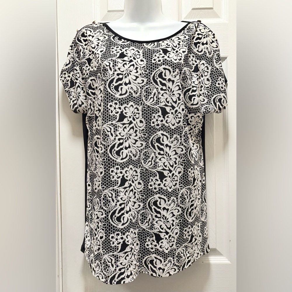 Lane Bryant Floral Lace Blouse - Black and White